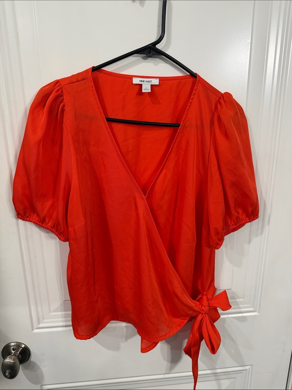 Nine West Orange Puff Sleeve Wrap Top